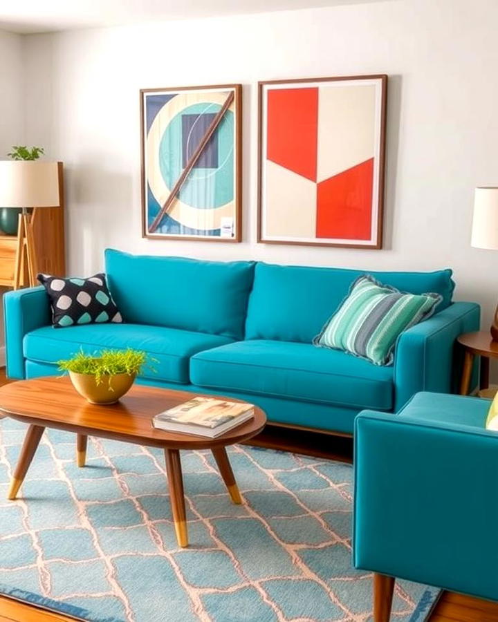 Teal Couch with Mid Century Modern Style