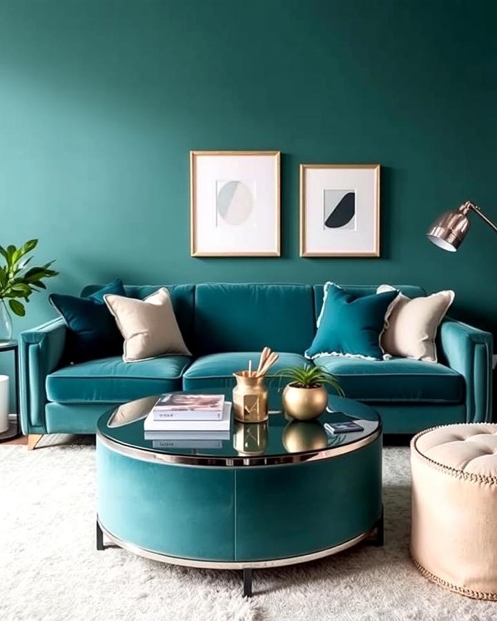 Teal Couch with Monochromatic Decor