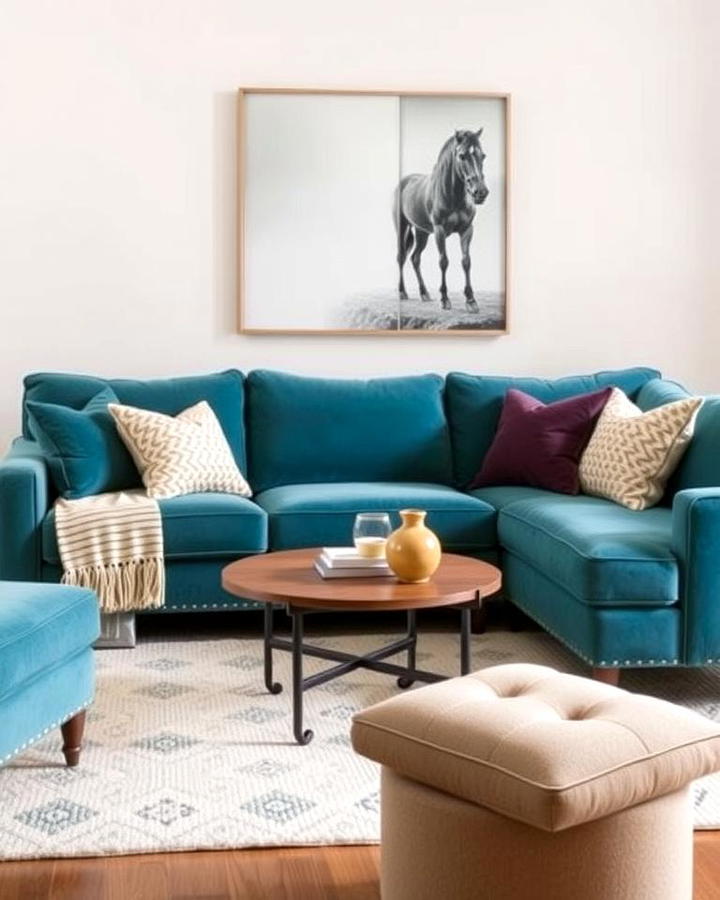 Teal Couch with Neutral Tones