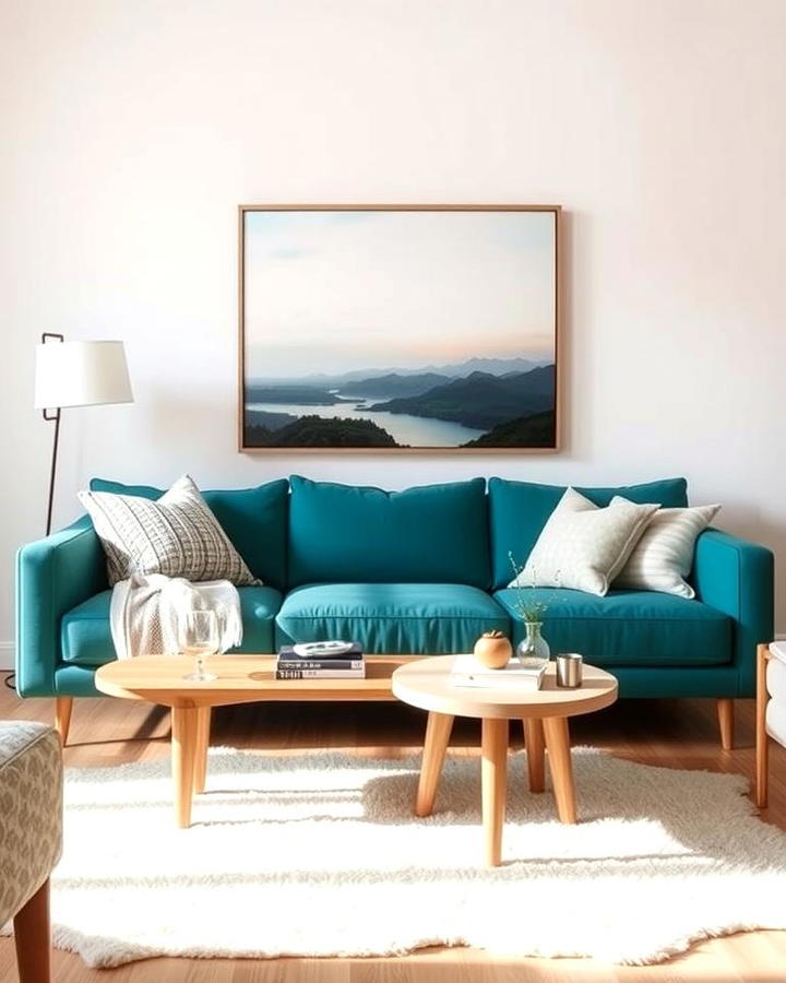 Teal Couch with Scandinavian Minimalism