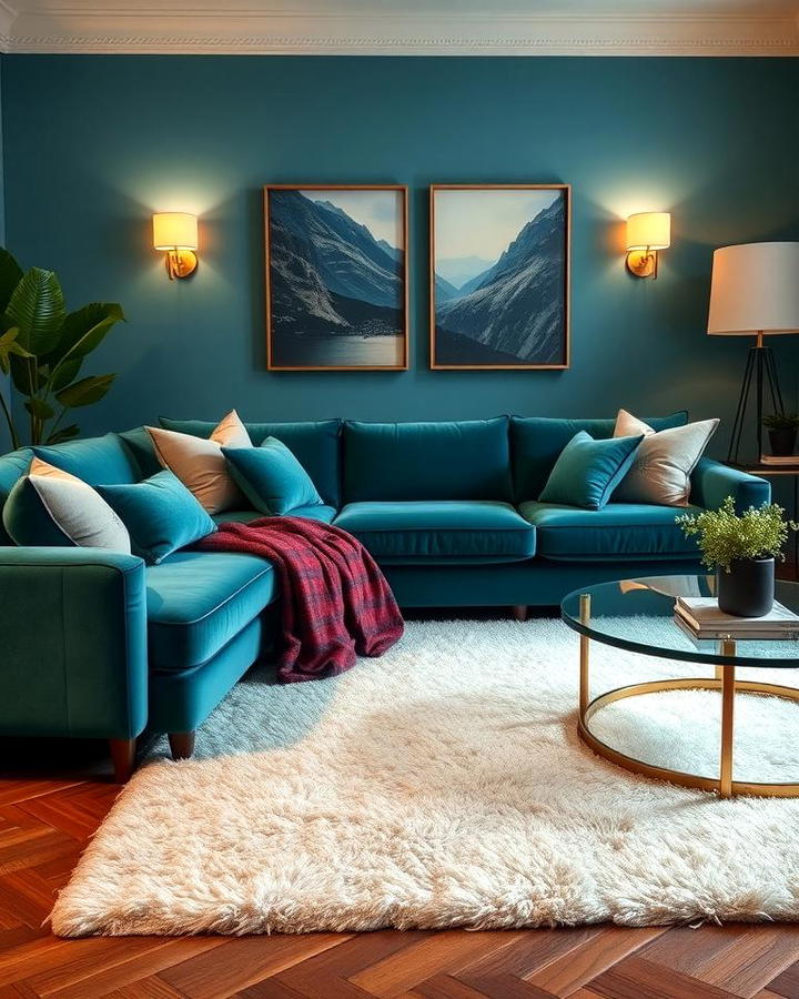 Teal Couch with Velvet Upholstery