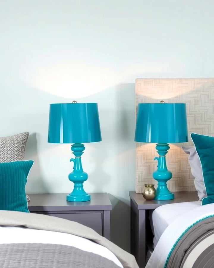 Teal Lamps with Grey Nightstands