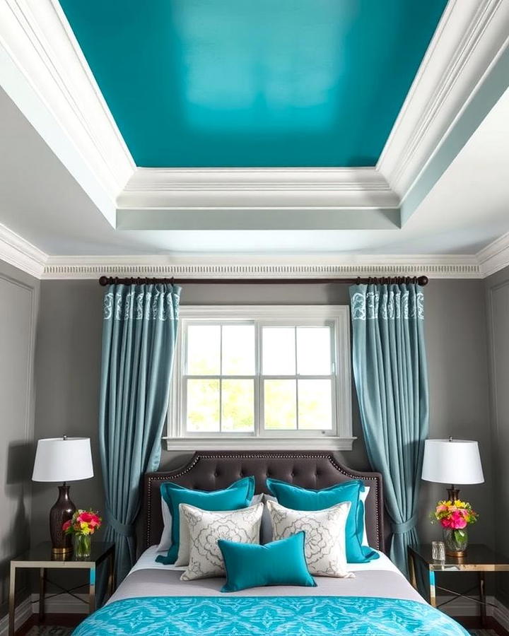 Teal Painted Ceiling with Grey Walls