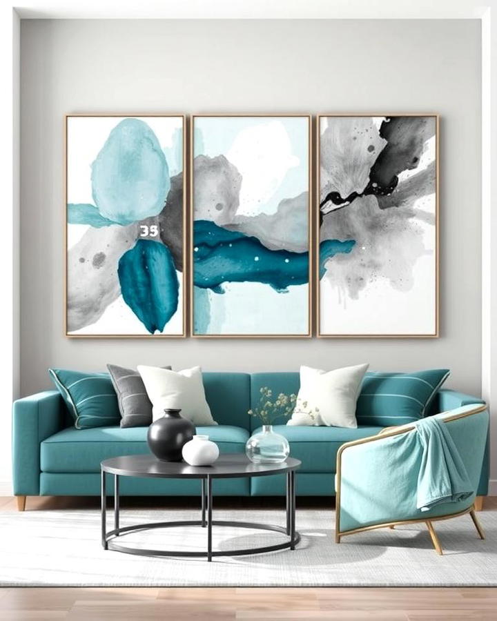 Teal and Grey Abstract Artwork