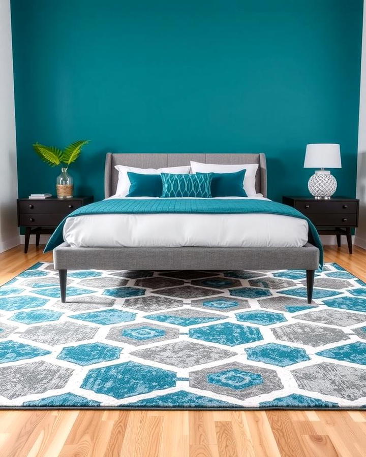 Teal and Grey Geometric Rug