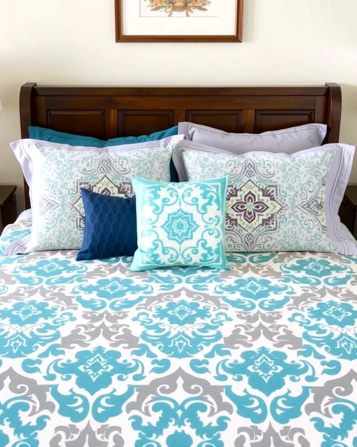 Teal and Grey Patterned Duvet Cover