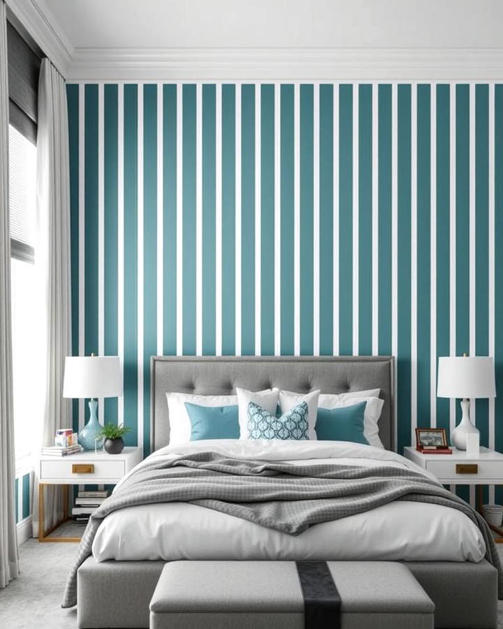 Teal and Grey Striped Wallpaper