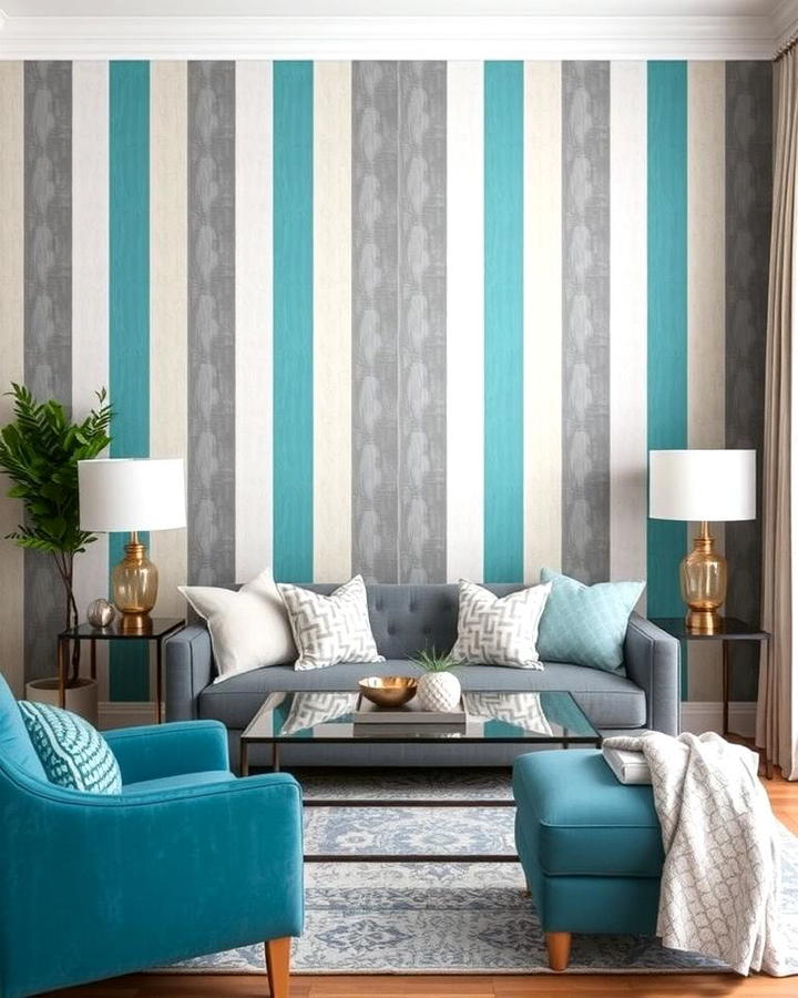 Teal and Grey Striped Wallpaper