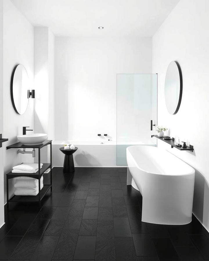 Textured Black Floors with Smooth White Walls