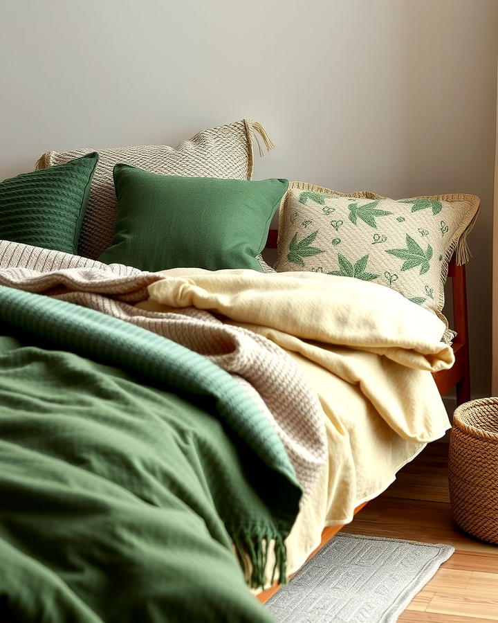 Textured Green and Beige Bedding