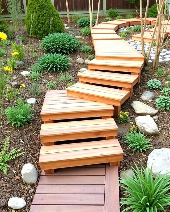 Tiered Wooden Boardwalk Bridge