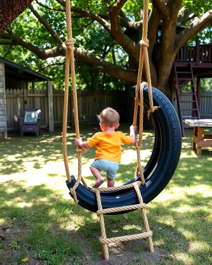 Tire Swing with Rope Ladder