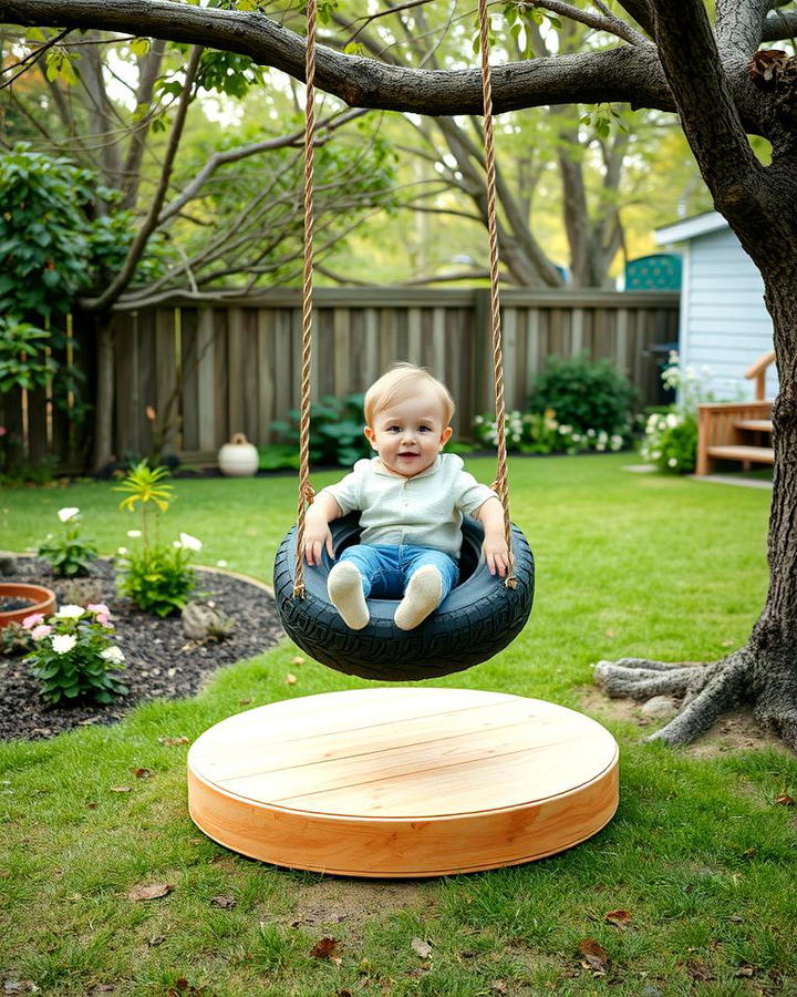 Tire Swing with Wooden Base