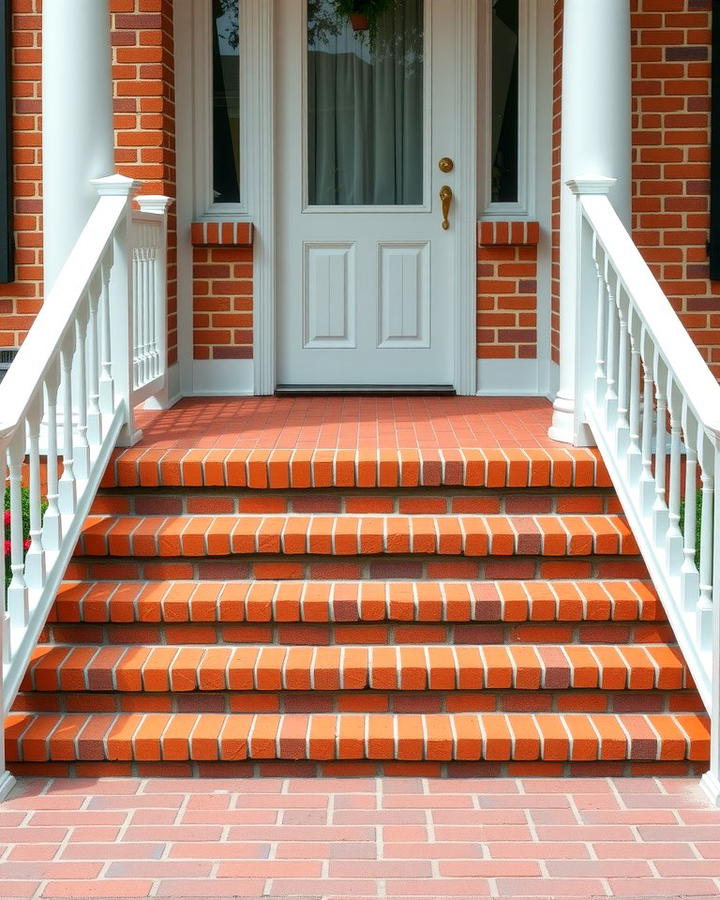 Traditional Red Brick Steps with White Railings