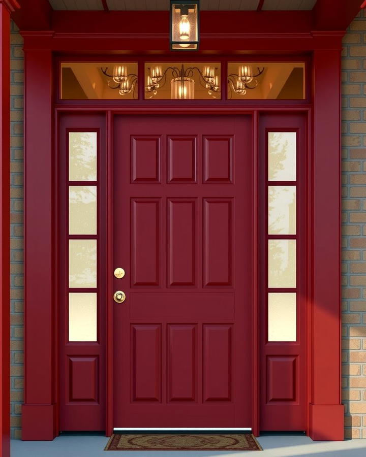 Traditional Warmth with Dark Red and Glass Panels