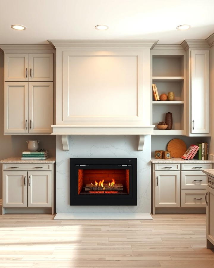 Transitional Kitchen with a Built In Fireplace