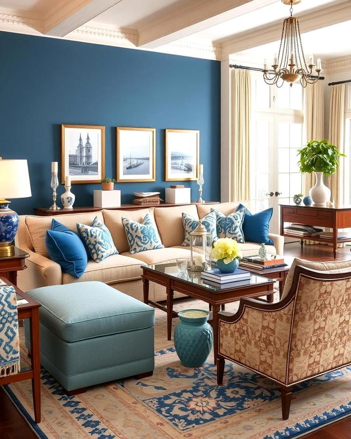 Transitional Style with Blue and Beige