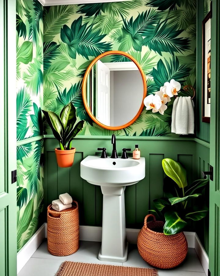 Tropical Green Theme Powder Room