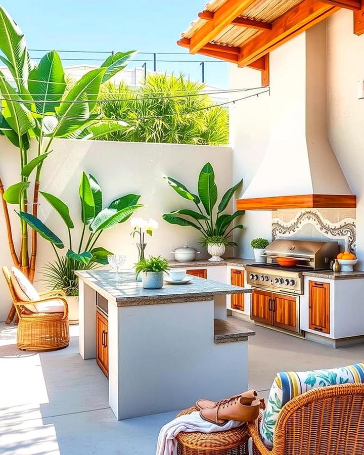 Tropical Stucco Kitchen with Bamboo Features