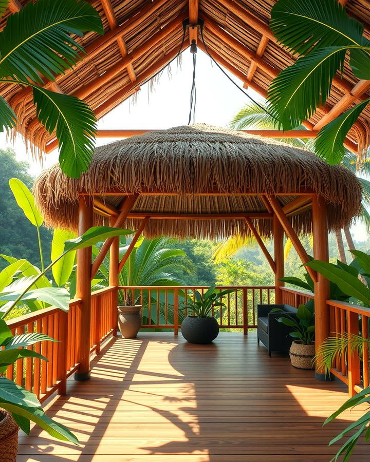 Tropical Style Gazebo with Thatch Roof