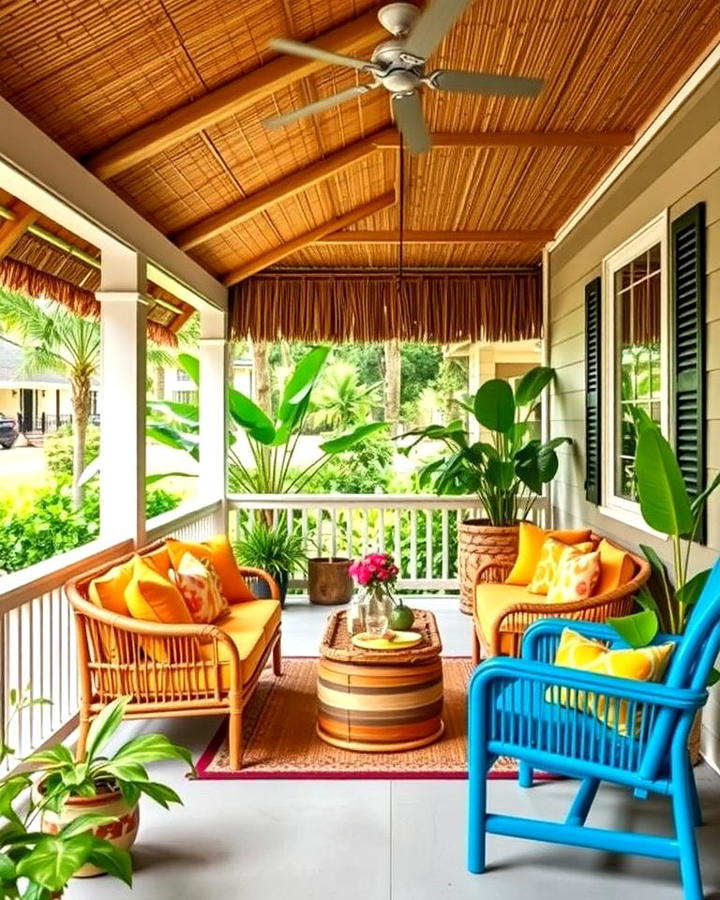 Tropical Themed Porch with Bamboo Accents