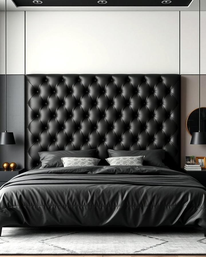 Tufted Black Leather Headboard