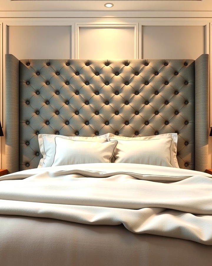 Tufted Grey Headboard with Button Detailing