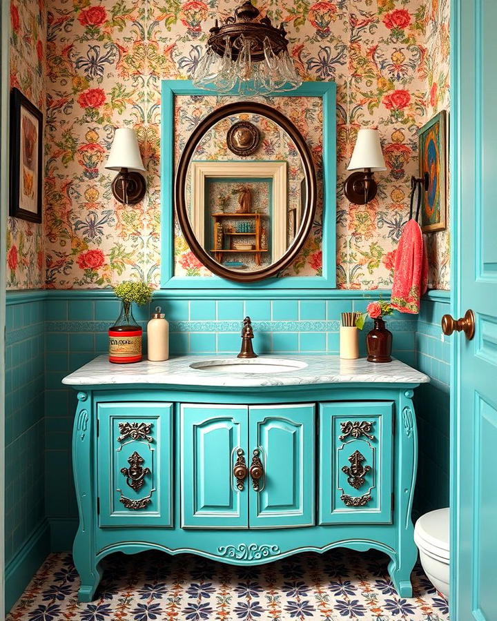 Turquoise Vanity with Vintage Details