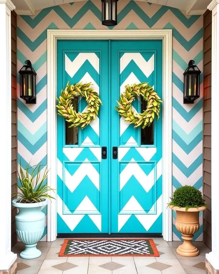 Turquoise with White Chevron Patterns