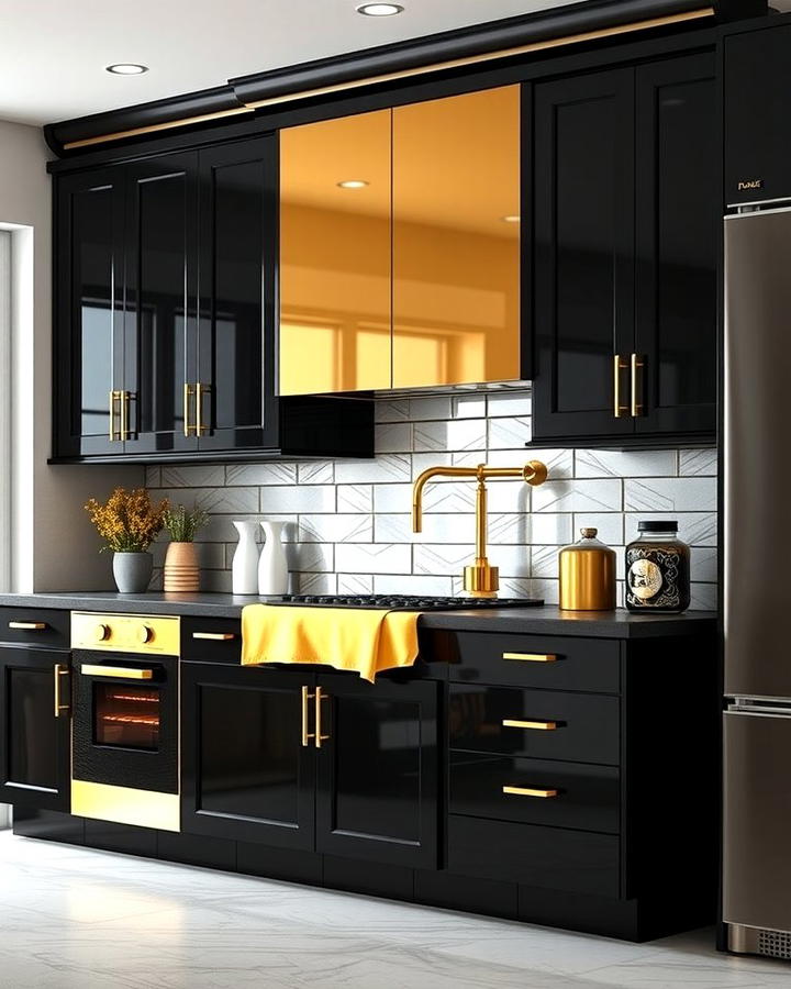 Two Tone Black and Gold Cabinets for a Bold Statement