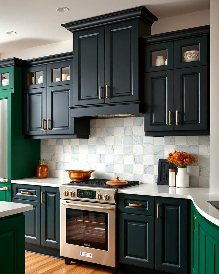 Two Tone Black and Green Cabinets