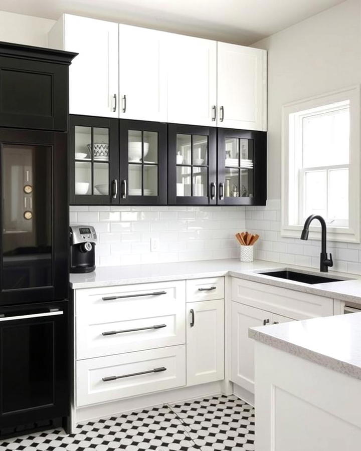 Two Tone Black and White Cabinets With White Countertops