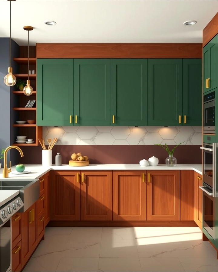 Two Tone Cabinets in Green and Brown