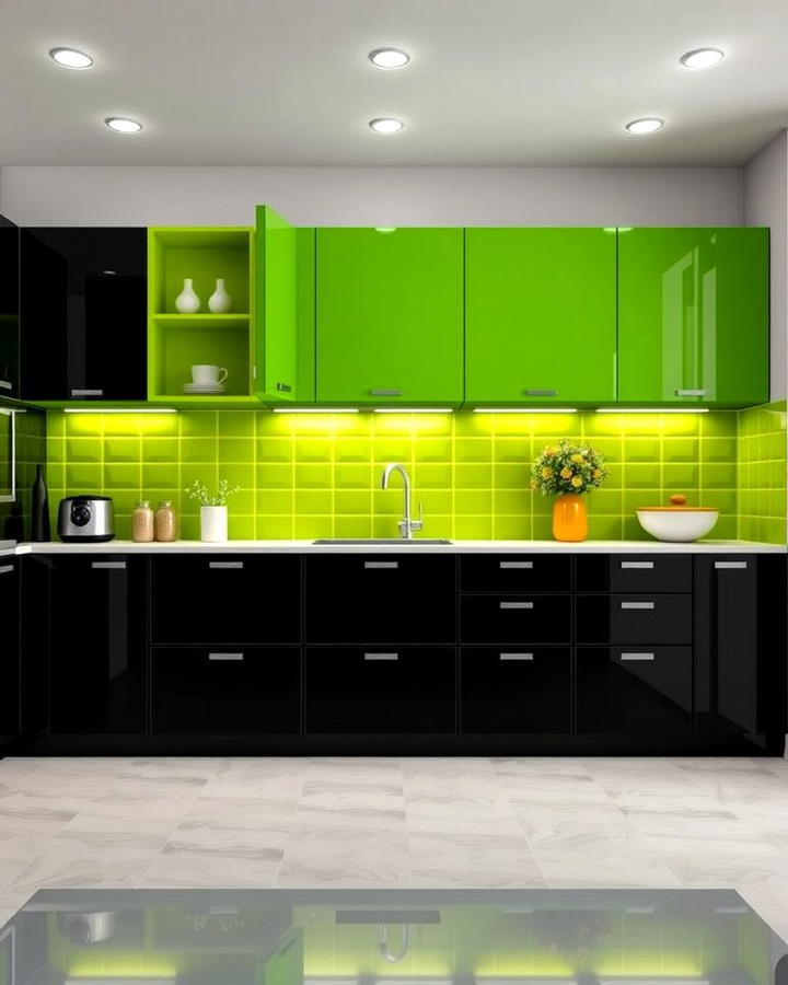 Two Tone Cabinets with Green and Black