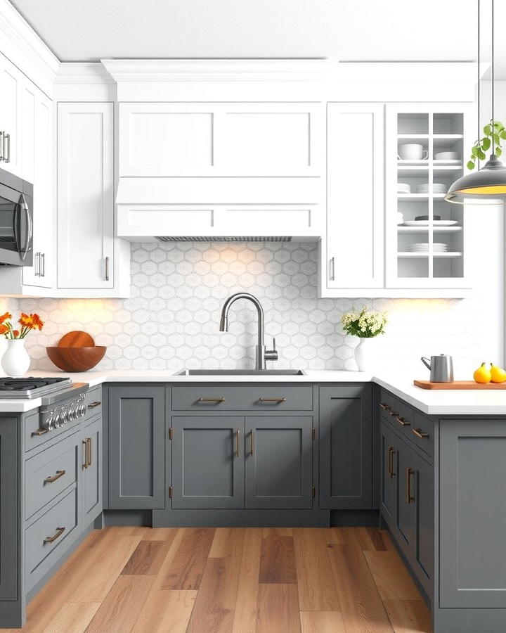 Two Tone Cabinets with a Gray and White Palette