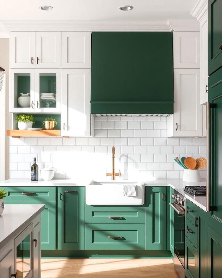 Two Tone Green and White Kitchen