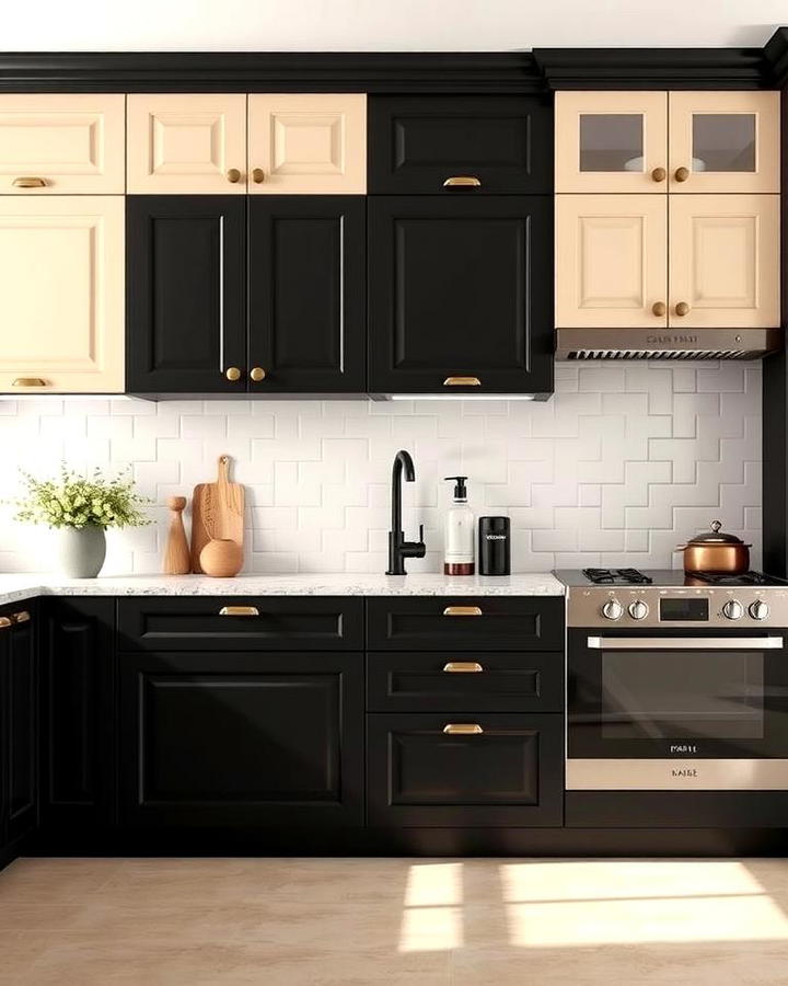 Two Toned Cabinets in Black and Beige