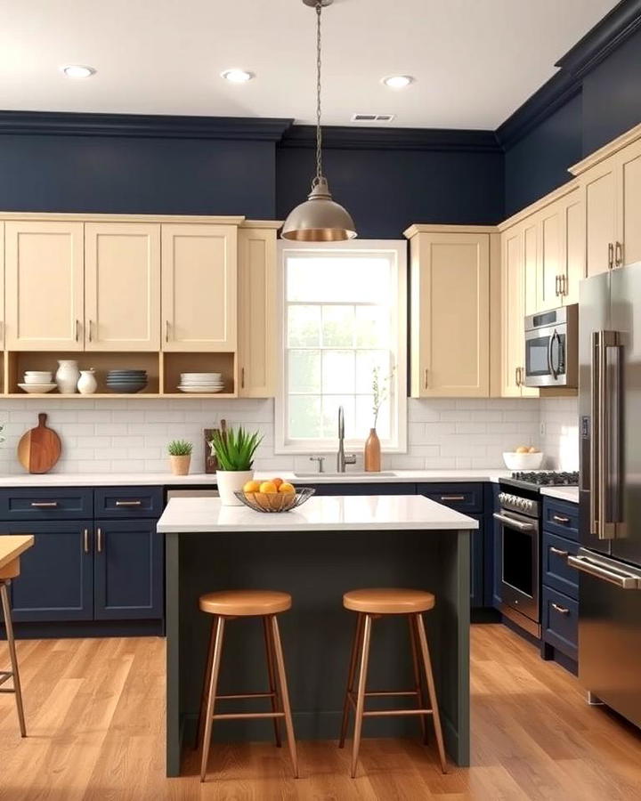 Two Toned Kitchens with Beige Cabinets