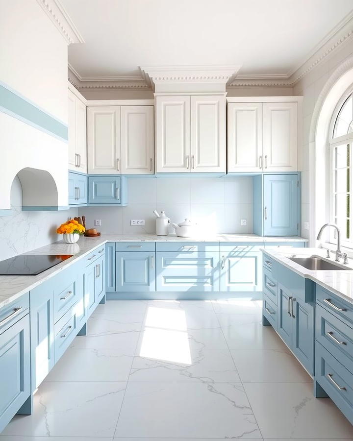 Two Toned Light Blue and White Cabinets 2