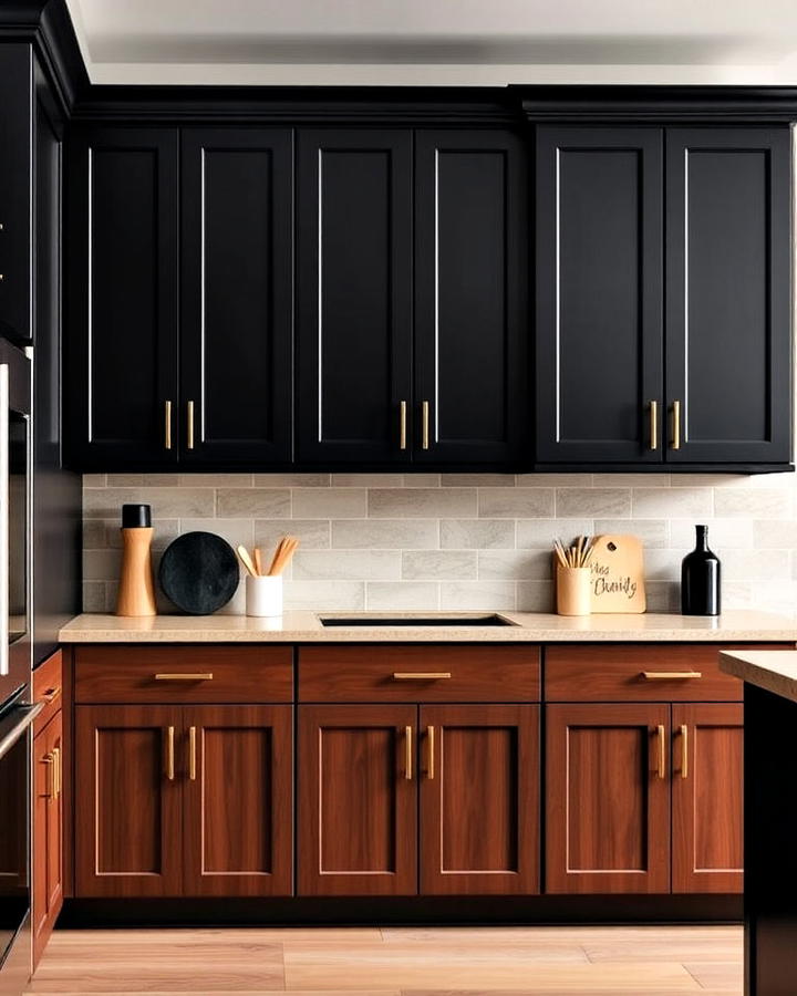 Two tone Black and Brown Kitchen Cabinets