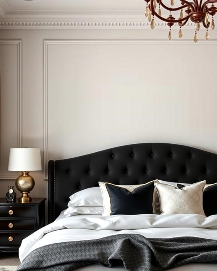 Upholstered Black Headboard with Tufted Design