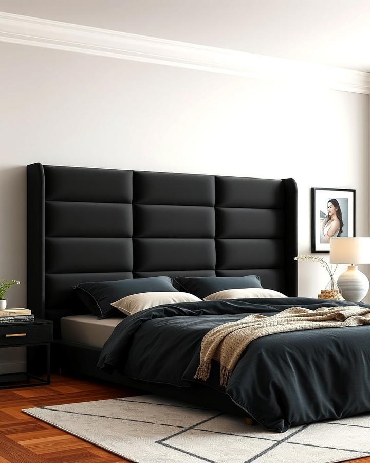 Upholstered Black Panel Headboard