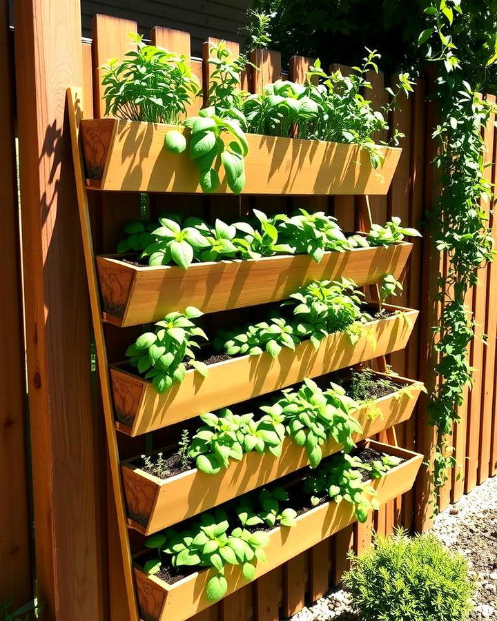 Vertical Herb Garden Along the Fence