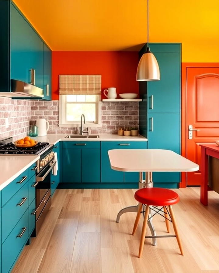 Vibrant Accent Walls Mid century Modern Kitchen