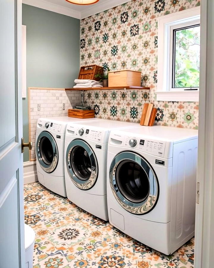 Vibrant Mosaic Tiles Laundry Room