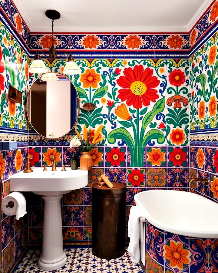 Vibrant Talavera Tiles Mexican Bathroom