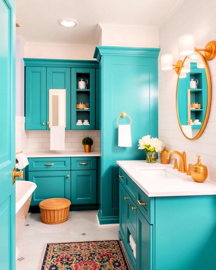 Vibrant Teal Pop Bathroom Cabinets