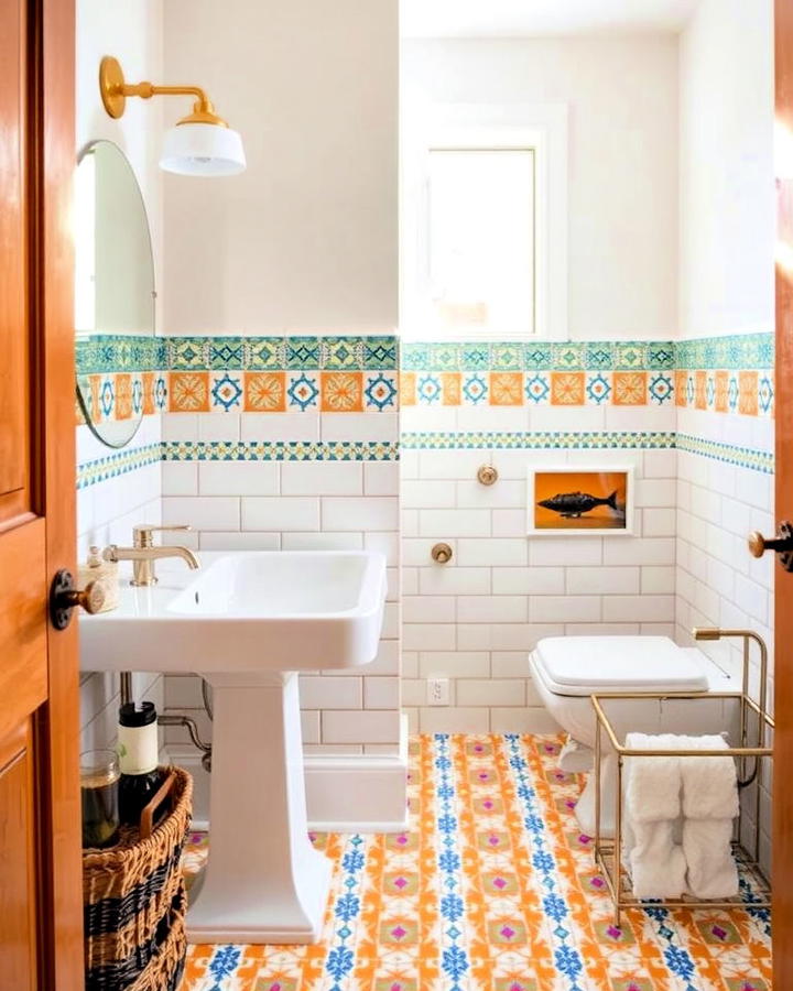 Vibrant Tile Patterns Hallway Bathroom