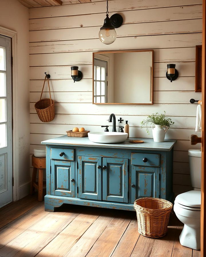 Vintage Blue Vanity with Distressed Finish