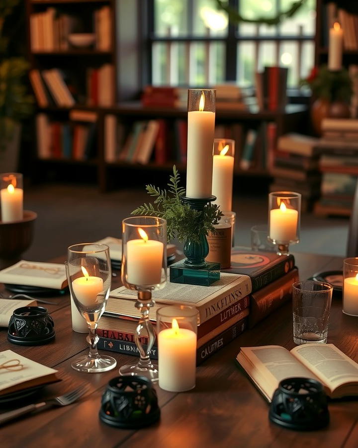 Vintage Book Stack with Candles